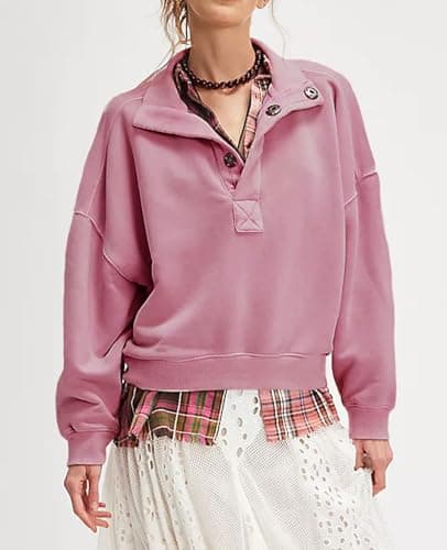 Gnveub Sweatshirt for Women Oversized Henley Neck Long Sleeve Button Pullover Tops Trendy Outfits Clothes view 2