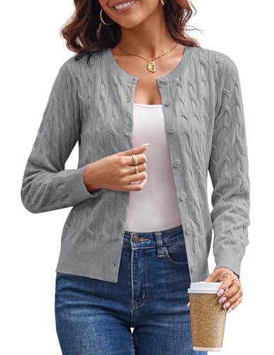 GRACE KARIN Womens Long Sleeve Button Up Cable Knit Cardigan Lightweight 2026 Crewneck Button Down Sweaters for Women view 1