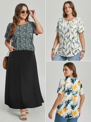 ATHMILE Womens T Shirts Short Sleeve Summer Tops Pleated Dressy Casual Blouses Spring Clothes Beach Vacation 2026 view 3