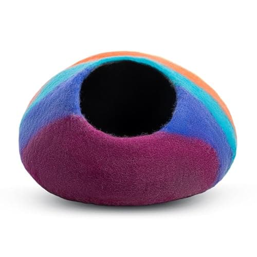 Woolygon Premium Felt Cat Cave Bed – Wool Kitty Beds Handcrafted Kitten Caves Bed for Indoor Cats - Made from Merino Wool, Foldable Cat Hideaway Covered Cat House Pod (Rainbow Twist) view 4