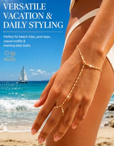 4PCS Gold Hand Chain Bracelets for Women, 14K Gold Plated Ring Bracelet Hand Chain Set, Dainty Stackable Finger Bracelets Jewelry Gifts view 5