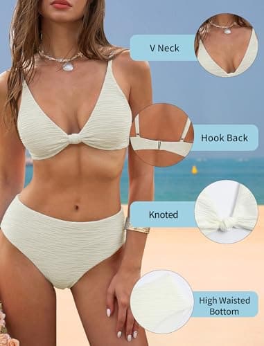 ZAFUL Bikini Set for Women V Neck Knot Front Push Up Bathing Suit High Cut Two Piece Swimsuit Brazilian Cheeky Swimwear view 4