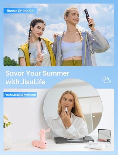 JISULIFE 3 IN 1 Handheld Mini Fan - Portable Fan & Power Bank & Flashlight, 19H Max Cooling, USB Rechargeable, Pocket-Sized for Travel, Cruise, Concerts, Makeup, 2026 Summer Gifts for Women(Pink) view 6