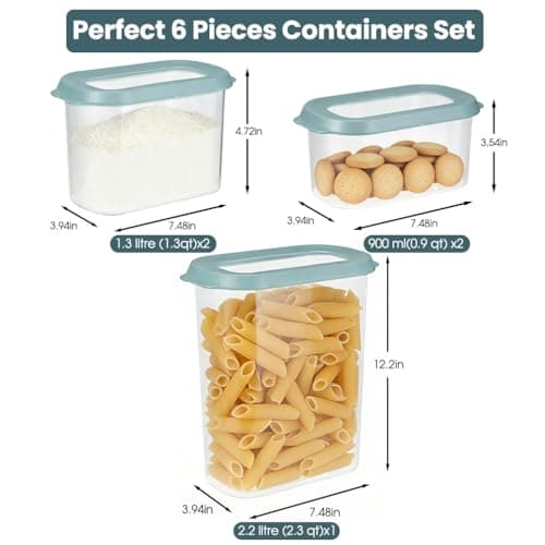OMIO 5-Piece Airtight Food Storage Containers Set | BPA-Free Plastic Canisters with Easy Snap Lids for Dry Food, Pantry, Kitchen | Organize Cereal, Grains, Snacks, Flour, Sugar view 5
