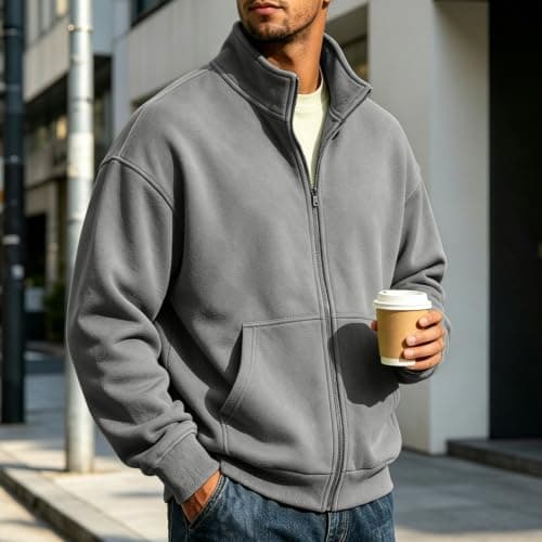 Mens Zip Up Sweatshirt Mock Neck Fall Winter view 3