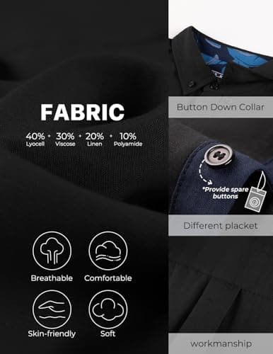 PJ PAUL JONES Mens Button Down Shirt Linen Short Sleeve Dress Shirts for Men Beach Summer Wedding Untucked Shirt view 3