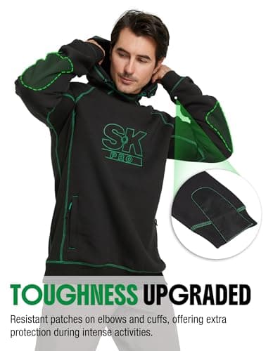 SKPRO Men's Hoodie Black Oversized Sweatshirts, Fleece Lined Hoodies Pullover, Loose Fit Work Hooded with Zip Pockets view 5