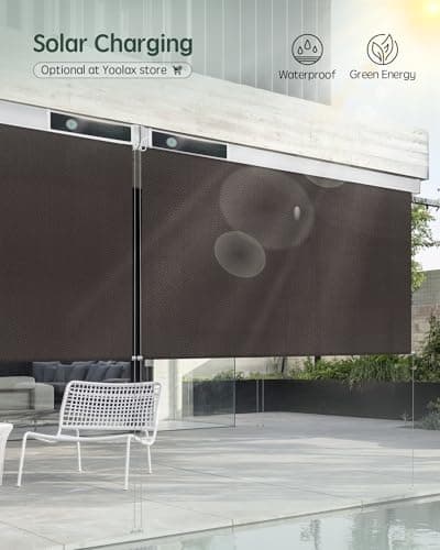 Yoolax Customized Motorized Outdoor Shades, Smart Blinds Compatible with Alexa Google, Remote Control Waterproof Blinds for Patio Porch Windows Outside (1% Openness Rich Chocolate Lover) view 3