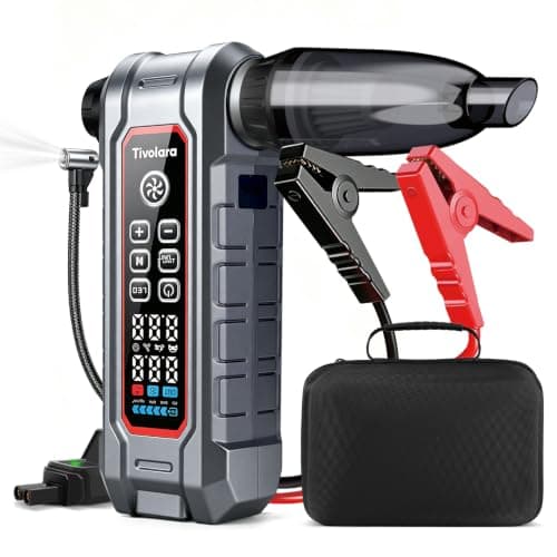 12000mAh Car Jump Starter 1800A with Air Compressor & Vacuum Cleaner | LED Light, Portable Battery Booster, Gas/Diesel Compatible, 1800A Peak Current, 12000mAh Capacity — image 1