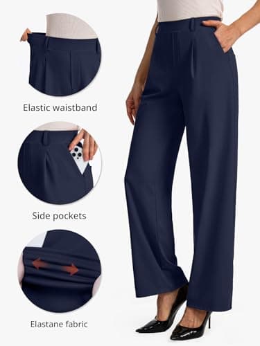 Feiersi Womens Dress Pants Wide Leg Stretchy Work Pants High Waisted Pull On Casual Trousers with Pockets view 4