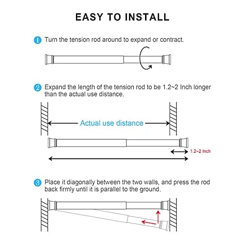 Upgrade Tension Rod, OEH Tension Rods, No Drilling Rustproof Tension curtain rod, Spring Adjustable Tension Rods for Window, Bathroom, Closet, Kitchen, Doorway, 0.9" Diameter (28"to 48"-2PCS) view 5
