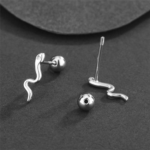 DHZJTSL Small Silver Snake Stud Earrings for Women, Hypoallergenic 925 Sterling Silver Snake Shaped Gothic Goth Earrings, Cartilage Helix Piercing view 5