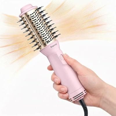 2" Travel Blow Dryer Brush, Dual Voltage 100-240V Hot Air Brush, 4-in-1 Ionic Hair Dryer Brush for Blowout, Volumizing, Straightening, Curling & Drying, Portable with EU UK Plug