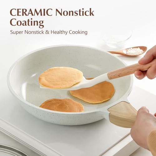 SENSARTE Nonstick Ceramic Frying Pan with Lid 8/9.5/10/11/12.5 Inch Omelet Pan Skillet, Free of Intentionally Added PFAS/PTFE Non-toxic Chef's Pan Induction Compatible Pan, Heat Resistant Handle view 4