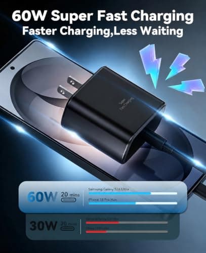 60W USB C Super Fast Charger, Phone Charger Fast Charging Block with  cable view 3