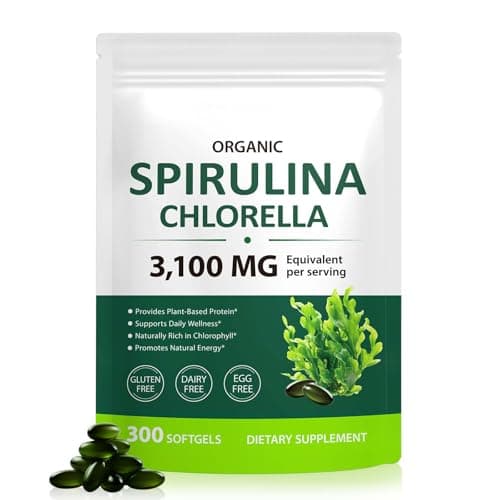 Tiuedu Spirulina Chlorella Softgels 300 Capsules, 17 in 1 Green Nutrient Blend Spirulina Chlorella Softgels,Rich in Plant Protein, Vitamins, Chlorophyll, Easy to Take Softgel — image 1
