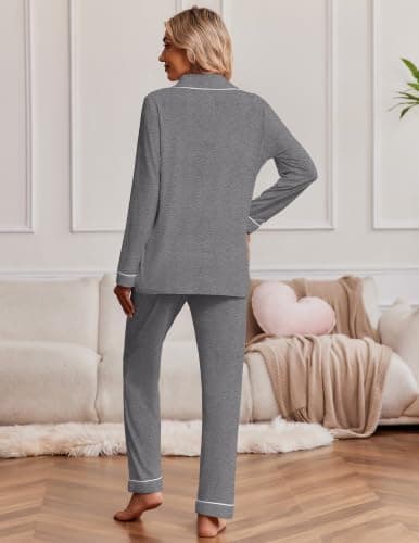 Ekouaer 2 Pack Womens Pajamas Set Button Up Pjs Loungewear Set view 5