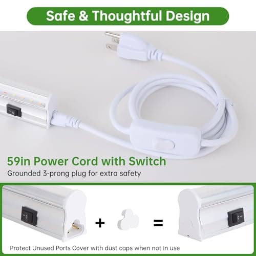 DingChen T5 Grow Lights, 2FT 60W (4×15W, 500W Equivalent), Full Spectrum Grow Lights for Indoor Plants, 4000K, Plug and Play, Easy to Install, for Greenhouse & Plant Shelves (4 Pack) view 5