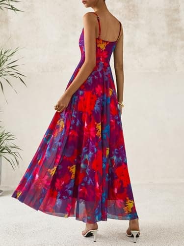BTFBM Women Summer Floral Maxi Dresses Elegant Spaghetti Strap Dress Printed Party Dress Beach Long Dresses view 3
