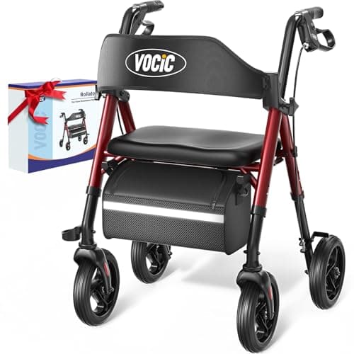 VOCIC Walkers for Seniors, Z21 Rollator Walker with Seat Supports 350lb, 8" Big Wheels for All Terrain, Ergonomic Arc Seat & 6" Ultra Backrest Foldable Walker, Dual Height Adjustment, Lightweight 2025 view 1