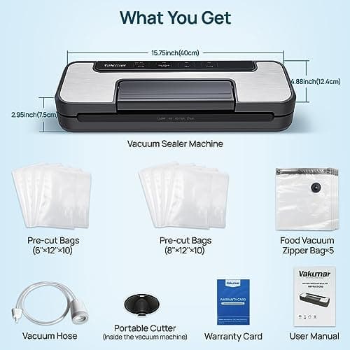 Vakumar Vacuum Sealer Machine, 80Kpa Food Vacuum Sealer Machine with Double Pump, Dry,/Moist, Pulse Mode, Handle Locked Design, LED Indicator Light & Cutter,12MM Widened Heating Strip view 2
