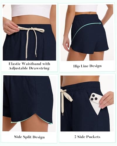 iceROSE Athletic Shorts for Women - High Waisted Black Running SweatShorts Summer Drawstring with Pockets for Workout Lounge view 5