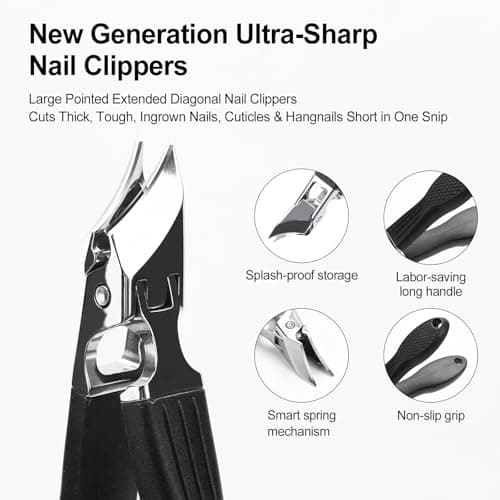 Eagle Beak Nail Clippers for Ingrown & Thick Nails – Beveled/Slanted/Angled Blades, Long Handle Wide Jaw, Anti-Splash Ultra Sharp Stainless Steel Edge 3-Piece Set for Men/Women (Black) view 4