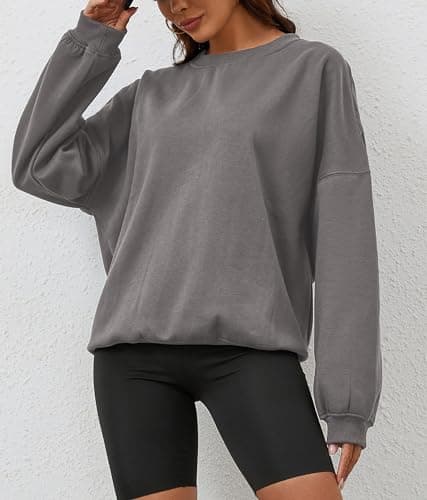 MSBESYOR Women’s Oversized Sweatshirt Crewneck Pullover Top Casual Drop Shoulder Crew Neck Plain Shirt 2025 Fall Clothes view 4