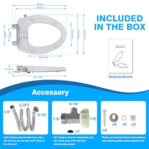DCET Bidet Toilet Seat Elongated – Non-Electric with Soft Close Toilet Seat, Dual Nozzles for Front & Rear Wash, Adjustable Water Pressure, Brass Inlet, No-Tool Installation – Elongated Bidet Seat view 2