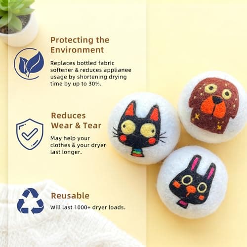 Reusable Wool Dryer Balls, 3.2-inch Handmade Felted Wool Balls (3-Pack), Softens Clothes, Naturally Reduces Drying Time and Static Electricity view 3
