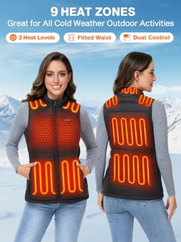 Heated Vest for Women with 16000mAh Power Bank, Lightweight Electric Vest | 9 Heating Zones, Dual Switches, 3 Heat Levels, Wind-Resistant, Water-Resistant, Machine Washable view 2