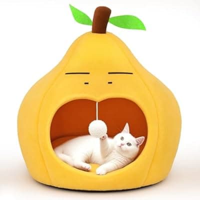 MOYMO Cute Cat Beds for Indoor Cats, Small Dog Beds, Soft Washable Pet Beds for Kitten and Puppy, Funny Pear Cat Cave, 19 Inches