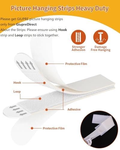 GIUPRE Picture Hanging Strips - 24-Pairs(48 Strips) Wall Sticky for Hanging Pictures on Wall Without Nails, Adhesive Picture Hangers Heavy Duty No Damage view 2