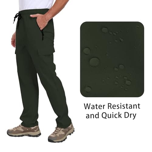 Men's Hiking Pants UPF 50+ Cargo Quick Dry Water Resistant Elastic Waist Zip Pockets Travel Work Lightweight Running view 6