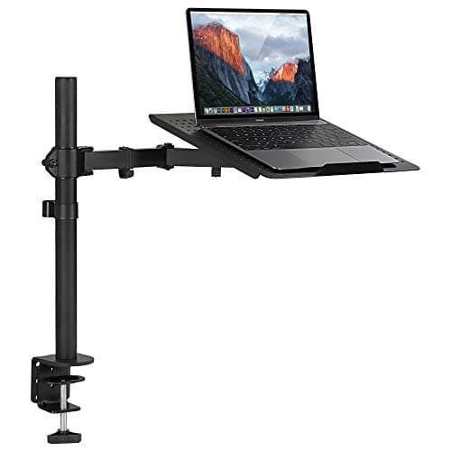 Mount-It! Laptop Desk Mount with Pole, Height Adjustable Laptop Stand Mount for Desk with Vented Tray, Full Motion Laptop Arm for 11–17 Inch Laptops, 22 lb Capacity, Clamp or Grommet Base