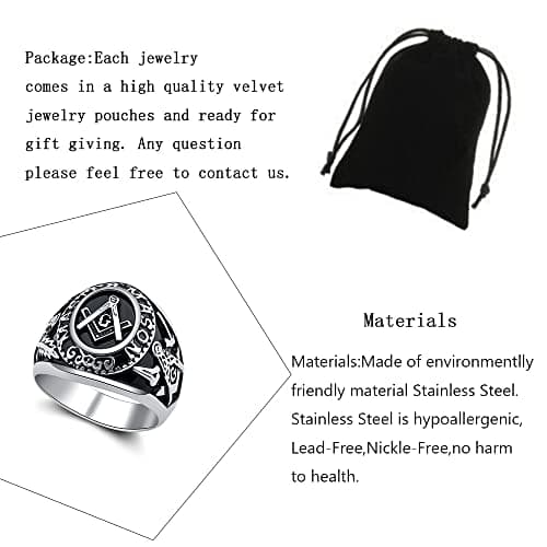 YLWJSP Freemason Gifts Masonic Biker Rings Masonic Master Mason Ring Freemason Signet Style Jewelry Mason Signet Band Jewelry view 2