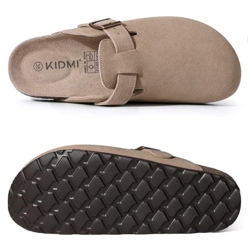 KIDMI Genuine Suede Clogs for Women Cork Footbed Sandals Leather Mules Potato Shoes with Arch Support view 4