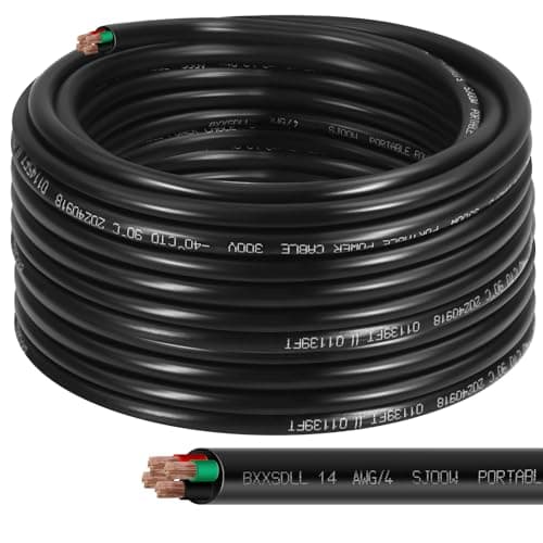 75FT 14/4 SJOOW 300V Wire, 14 AWG 4 Conductor 75FT Portable Power Cable 300V Copper Cord, 14 Gauge 4 Conductor 75 Foot Cable for Motor Leads, Portable Lights, Battery Chargers and Machinery — image 1