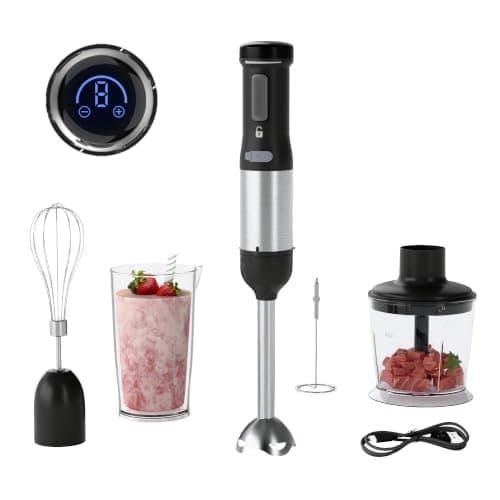WHUTO 5-in-1 Cordless Immersion Blender,Touchscreen,Rechargeable Battery | 8-Speed Smart Touchscreen Control,2000mAh Battery Display,BPA-Free & Dishwasher-Safe,Beaker,Chopper,Whisk & Frother,Black — image 1
