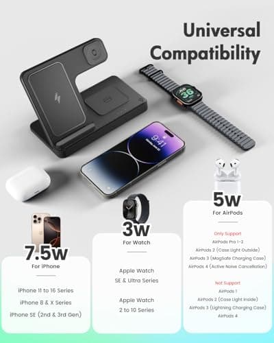 Wireless Charger iPhone Charging Station: 3 in 1 Charger Stand Multiple Devices for Apple - iPhone 17 16e 16 15 14 Pro Max 13 12 11 - Watch 11 10 9 8 7 6 5 4 3 2 SE and Ultra Series - Airpods 4 3 Pro view 2