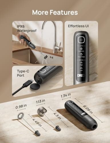 DREO Milk Frother Handheld, Coffee Drink Hand Mixer Wand, BaristaMaker Nano | 4 Modes for Latte Art Microfoam, 2550mAh Rechargeable Battery, One-Touch Frothing, 150+ Drinks, IPX6 Waterproof, Easy Clean view 5