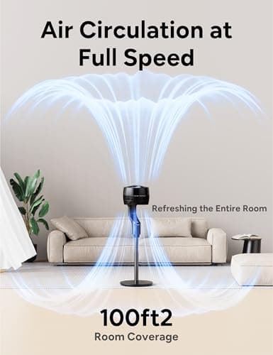 JRD Fan for Bedroom, 70° Oscillating Standing Fan, 100ft Quiet Pedestal Fans for Home Office, 85° Manual Vertical, Touch+Remote, 24H Timer,32 Wind Speeds, 39-43" Adjustable Height, Air Circulator view 2