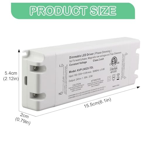Hanbaak 25W Triac Dimmable LED Driver, 24V Dimmable Power Supply, 100-130VAC to 24VDC Transformer for Low Voltage Lighting Project, Compatible with Lutron Leviton Dimmers view 3