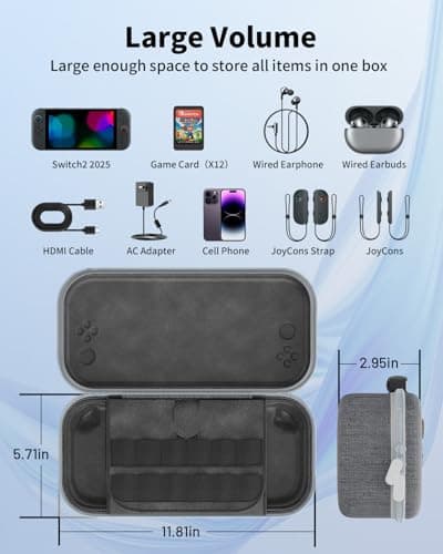 AstroniSync Carrying Case for Nintendo Switch 2 with 12 Game Card Slots, Hard Portable Travel Case Storage Bag Protective Pounch for Switch 2 Console and Accessories (Grey) view 3