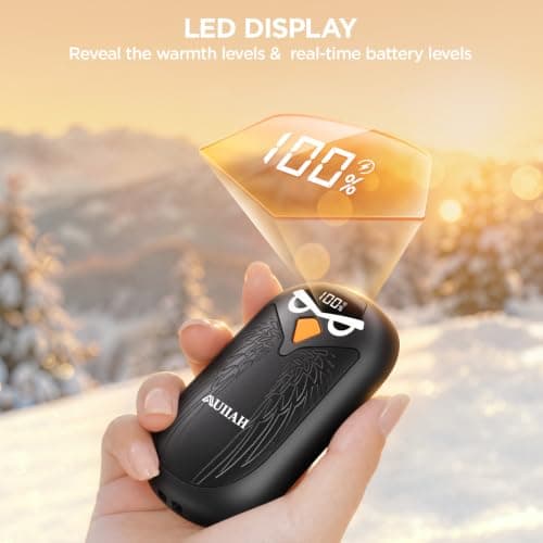 Hand Warmers Rechargeable 2 Pack with LED Display, 4 Heat Settings & Fast Heating, Portable Electric Hand Warmers for Camping Hunting Commuting, for Men Women view 6