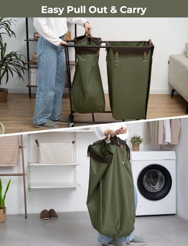 StorageWorks 390L Extra Large Laundry Hamper with Wheels, 2 Sections Laundry Basket with Wheels, Clothes Sorter Cart with Divider for Hotel, Home, Green, 1-Pack view 5