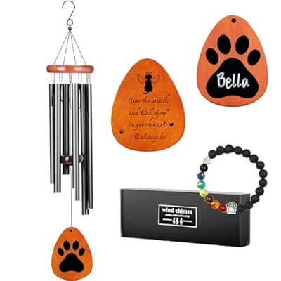GDuolaPaws Personalized Pet Memorial Wind Chime, 37" Dog Memorial Gift for Loss of Dog, 3-Pieces Dog Passing Away Gift Package with Sympathy Card & Bracelet, Perfect for Outside Garden