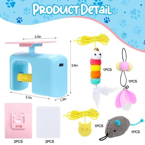 Mity rain Hanging Cat Toy for Indoor Cats Automatic– Interactive Cat Toy with Caterpillar, Gray Mouse and Feather Toys, Rechargeable Cat Toys for Self Play to Keep Them Active and Entertained view 2