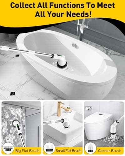 Electric Spin Scrubber for Cleaning Bathroom, Shower Scrubber Cordless Cleaning Brush with IPX7 Waterproof & 2 Speed, 3 Brush Heads, Bathroom Cleaning Supplies for Shower Tub Kitchen Tile Toilet White view 4