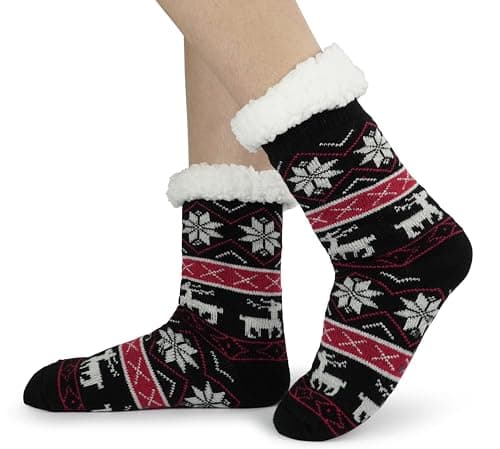 BenSorts Women Winter Thick Slipper Socks with Grippers Non Slip Warm Fuzzy Socks Christmas Gifts view 4